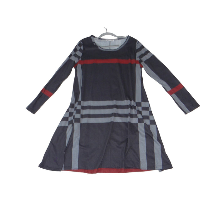 SMYS Womens 3XL Plaid A Line Dress Long Sleeve Grey Red Check Jersey Tunic0