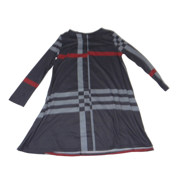 SMYS Womens 3XL Plaid A Line Dress Long Sleeve Grey Red Check Jersey Tunic1