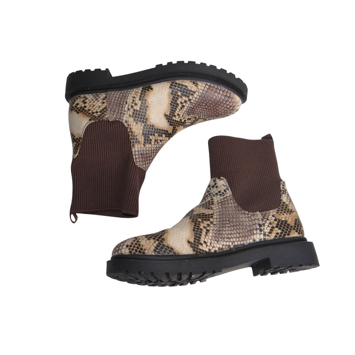 Snakeskin Print Chelsea Sock Boots Brown Tan Lug Sole Ankle Booties Mens 32550