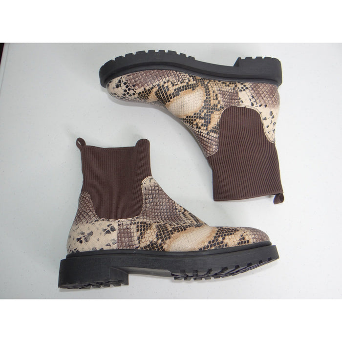 Snakeskin Print Chelsea Sock Boots Brown Tan Lug Sole Ankle Booties Mens 32551