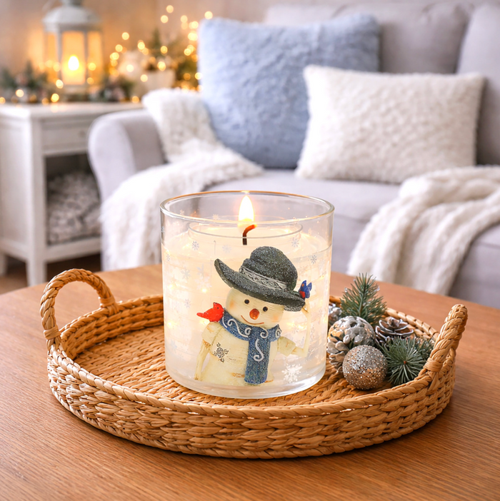 Snowman - 5 oz Refillable Soy Wax Candle with LED