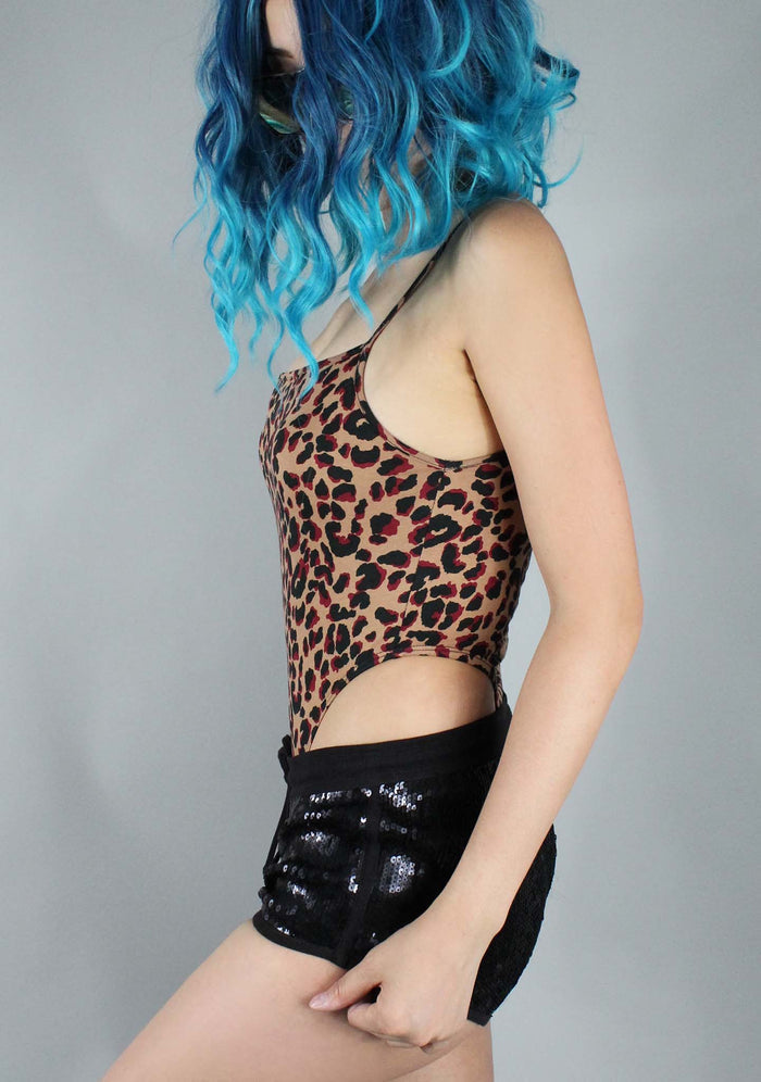 Motel Rocks Solemo Jungle Leopard Bodysuit in brown — side view