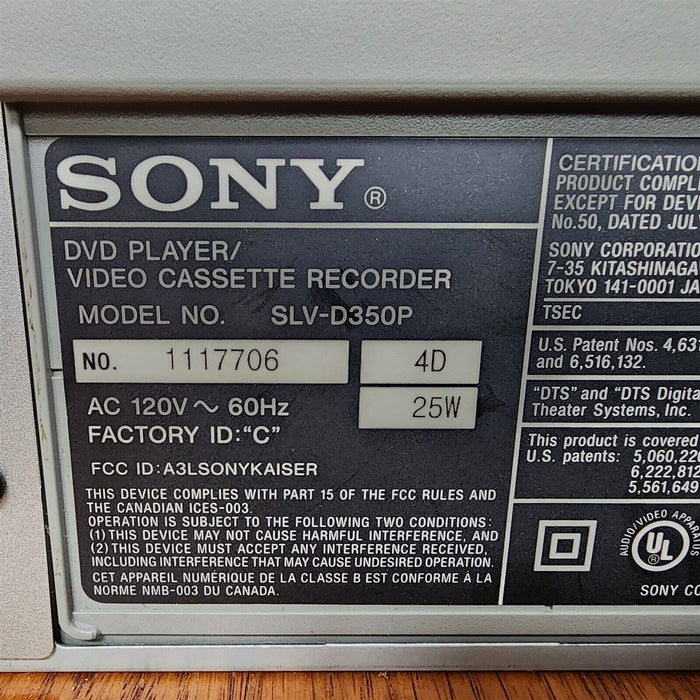 Sony Combo DVD VCR Player Hi-Fi Stereo VHS Recorder SLV-D350P & Remote Working