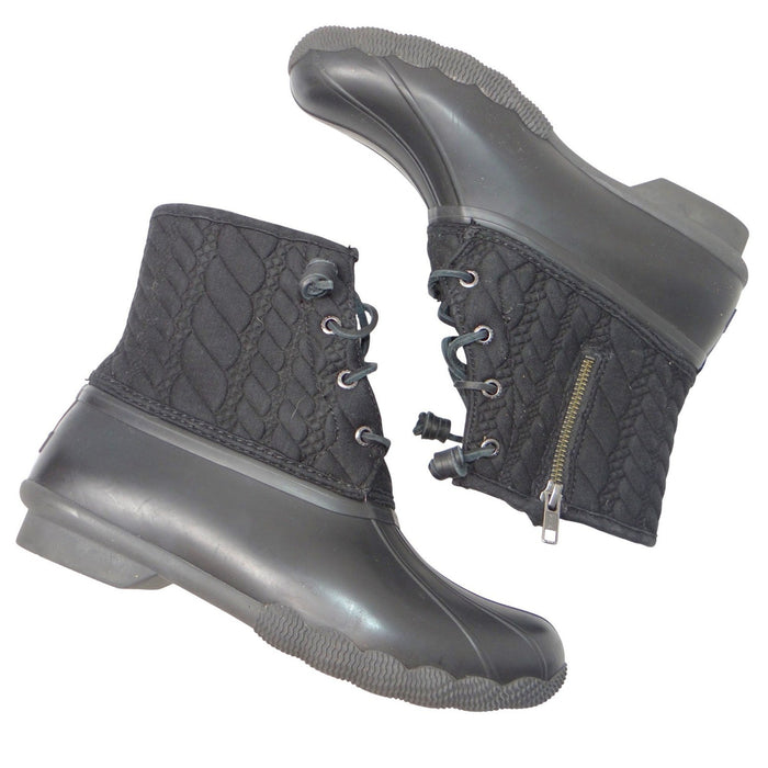 Sperry Saltwater Quilted Cable Knit Duck Boots Black Womens 8.5 M STS971830