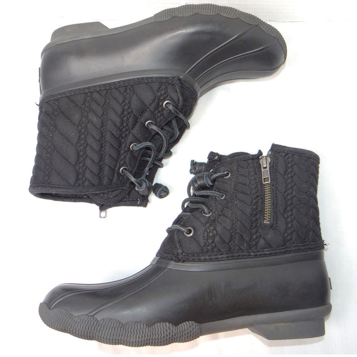 Sperry Saltwater Quilted Cable Knit Duck Boots Black Womens 8.5 M STS971831