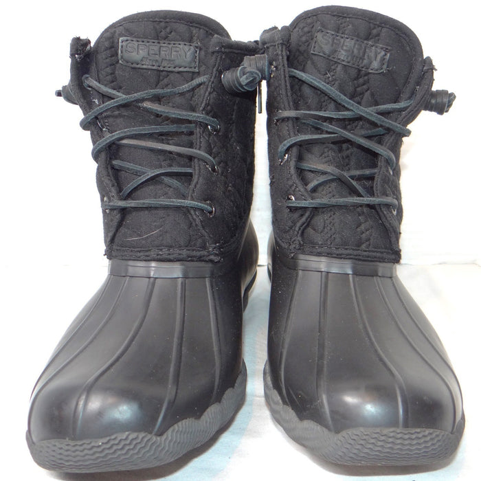 Sperry Saltwater Quilted Cable Knit Duck Boots Black Womens 8.5 M STS971832