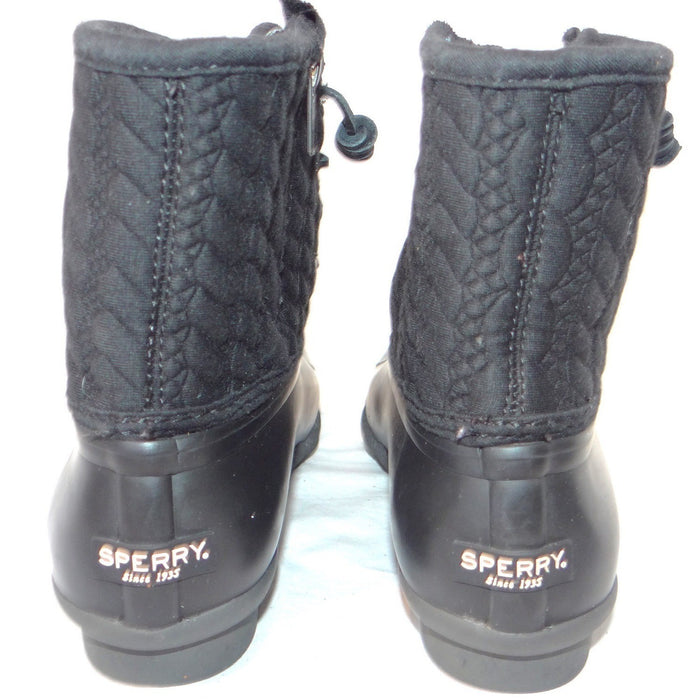 Sperry Saltwater Quilted Cable Knit Duck Boots Black Womens 8.5 M STS971833