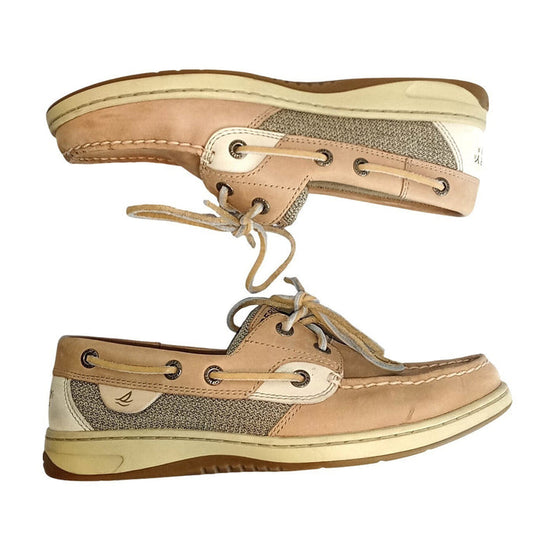 Sperry Top-Sider Womens Tan Leather Mesh Boat Shoes Loafers Size 7M