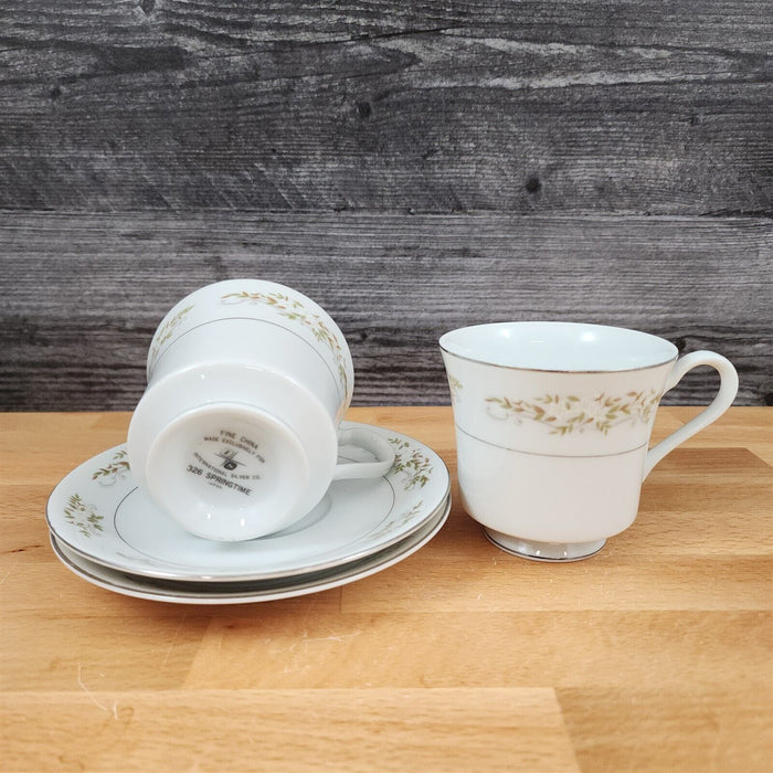 Springtime 2 Saucer & Cup Set for Tea or Coffee Mug Ceramic International Silver