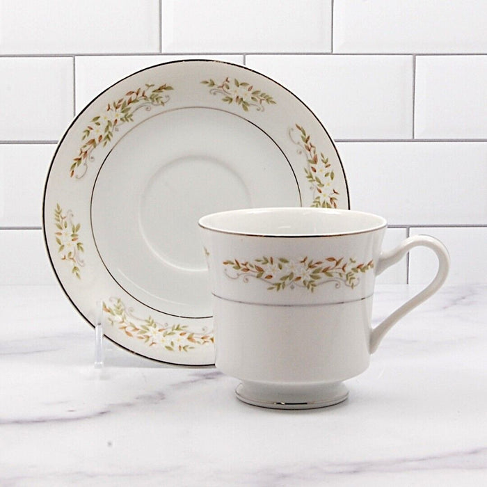 Springtime 2 Saucer & Cup Set for Tea or Coffee Mug Ceramic International Silver