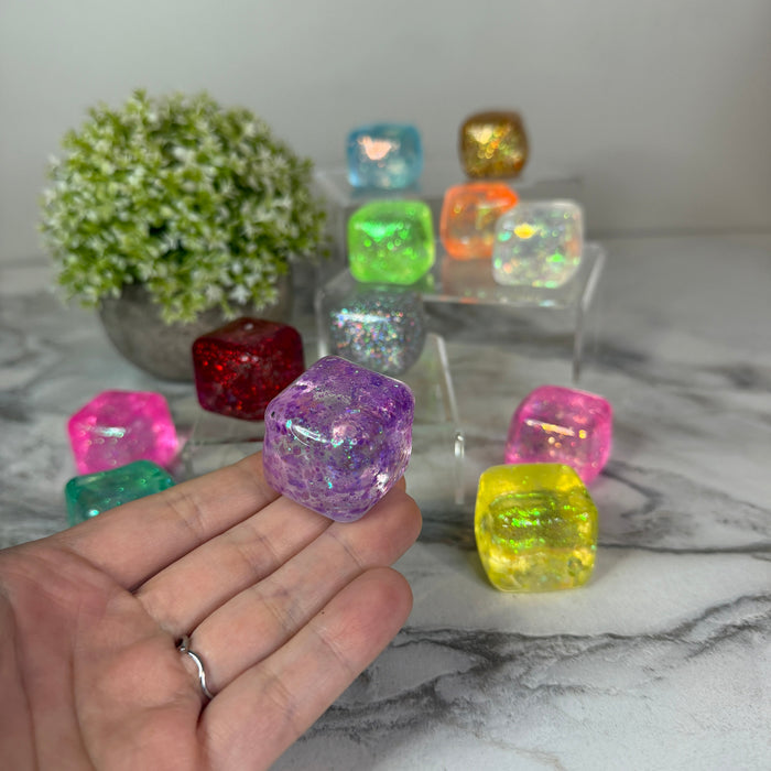 Squishy Toy - Rounded Glitter Cube