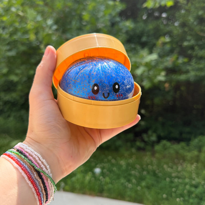Squishy Toy - Viral Dumpling, Blue Glitter + Water Beads
