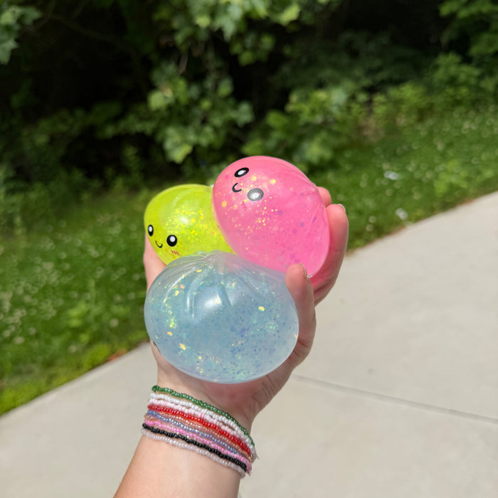 Squishy Toy - Viral Dumpling, Quick Squeeze Glitter - Blue