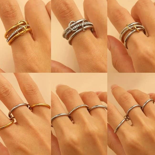 Stainless Steel Stackable Plain Band Rings Linked