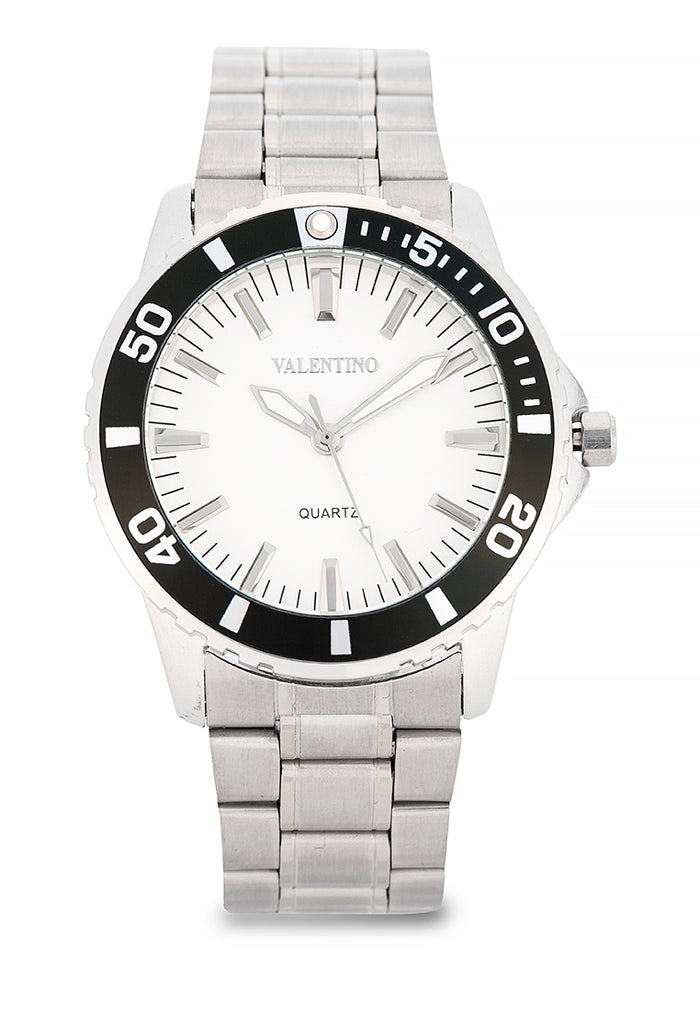 Valentino Stainless Steel Strap Analog Watch for Men 20122486-BLK RING-WHT DIAL-Watch Portal Philippines