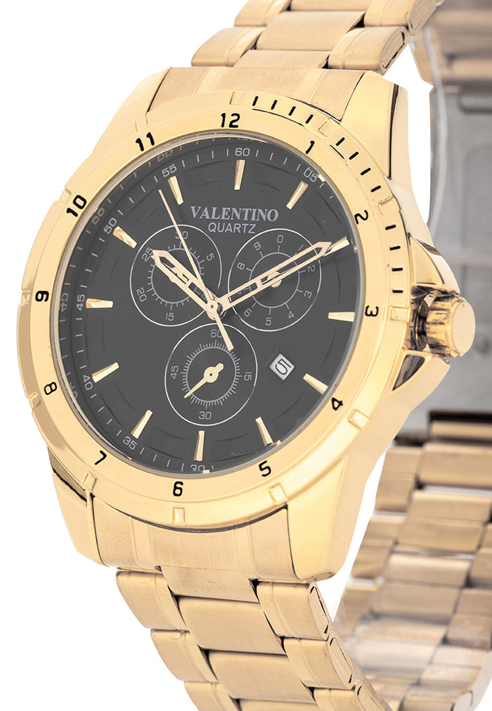 Valentino Stainless Steel Strap Analog Watch for Men 20122501-GOLD-BLACK DIAL-Watch Portal Philippines