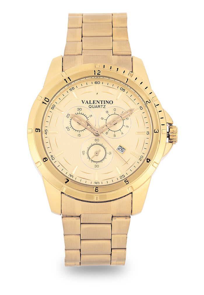 Valentino Stainless Steel Strap Analog Watch for Men 20122501-GOLD-GOLD DIAL-Watch Portal Philippines