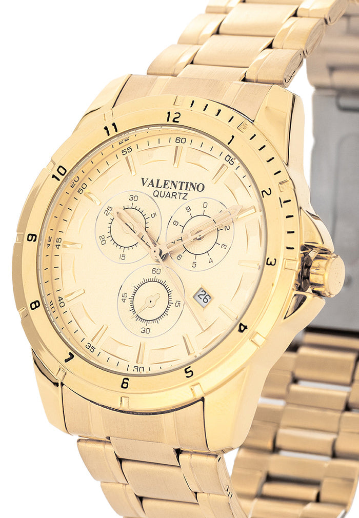 Valentino Stainless Steel Strap Analog Watch for Men 20122501-GOLD-GOLD DIAL-Watch Portal Philippines