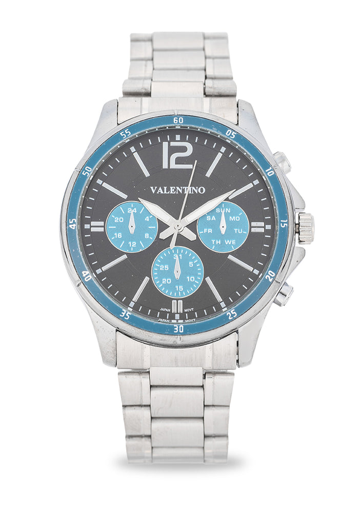 Valentino Stainless Steel Strap Analog Watch for Men 20122532-BLUE CIRCLE-BLK DIAL-Watch Portal Philippines