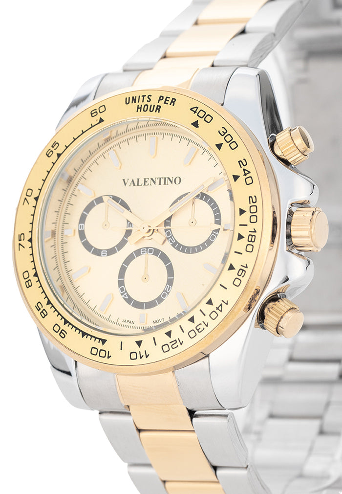 Valentino Stainless Steel Strap Analog Watch for Men 20122551-TT-GOLD DIAL-Watch Portal Philippines