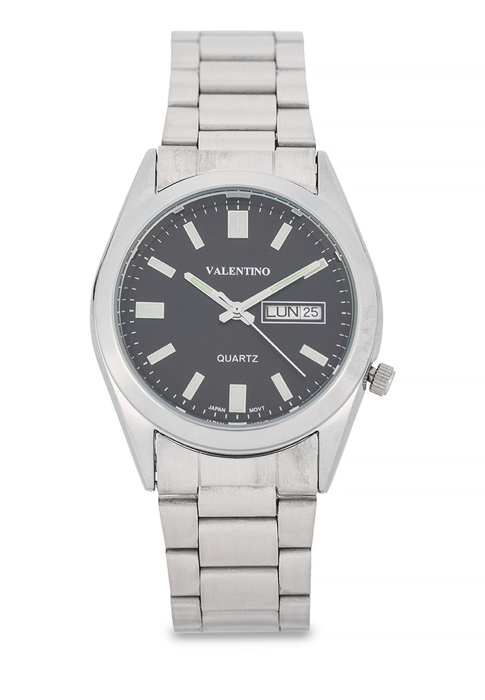 Valentino Stainless Steel Strap Analog Watch for Men 20122554-BLK DIAL-SIL INDEX-Watch Portal Philippines