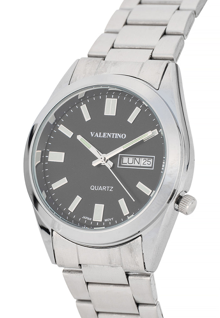 Valentino Stainless Steel Strap Analog Watch for Men 20122554-BLK DIAL-SIL INDEX-Watch Portal Philippines