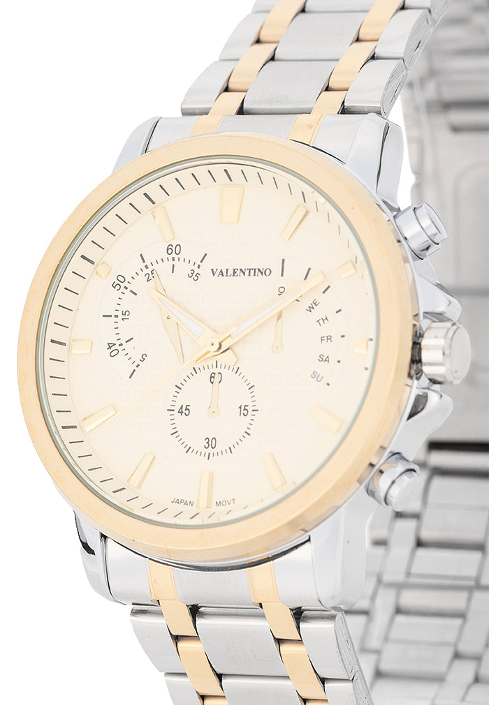 Valentino Stainless Steel Strap Analog Watch for Men 20122555-TT-GOLD DIAL-Watch Portal Philippines