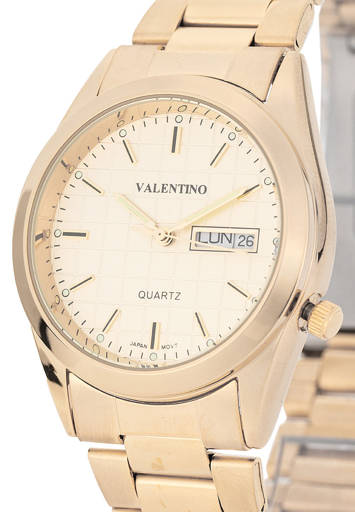 Valentino Stainless Steel Strap Analog Watch for Men 20122563-GLD-GOLD DIAL-Watch Portal Philippines