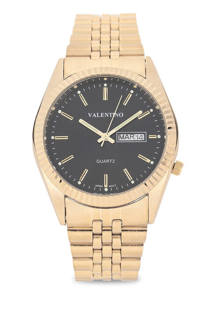 Valentino Stainless Steel Strap Analog Watch for Men 20122567-GLD-BLACK DIAL-Watch Portal Philippines