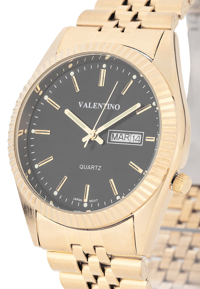 Valentino Stainless Steel Strap Analog Watch for Men 20122567-GLD-BLACK DIAL-Watch Portal Philippines