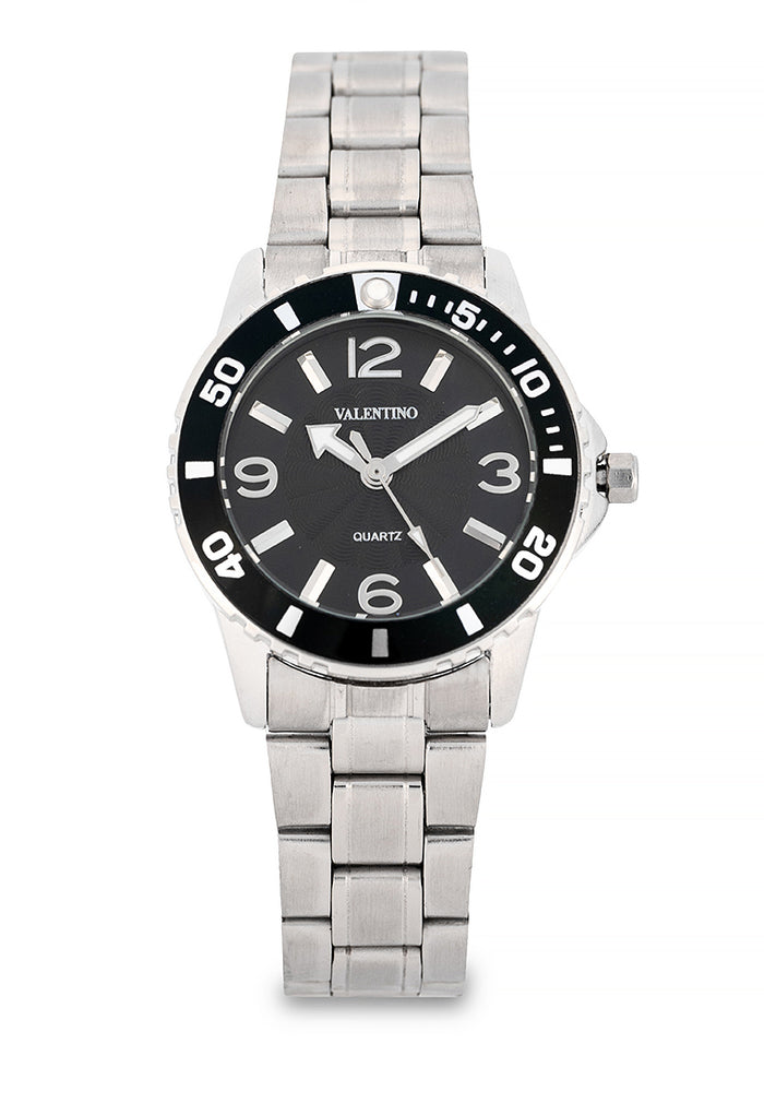 Valentino Stainless Steel Strap Analog Watch for Women 20122487-BLK RING-BLK DIAL-Watch Portal Philippines