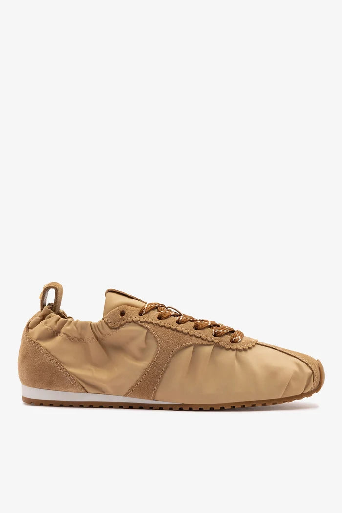 Stella Lite Sneaker In Peanut Nylon and Suede Sneaker Larroudé