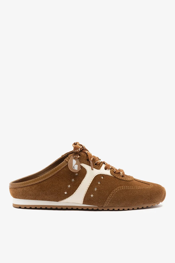 Stella Mule In Russet Suede and Ivory Leather Sneaker Larroudé