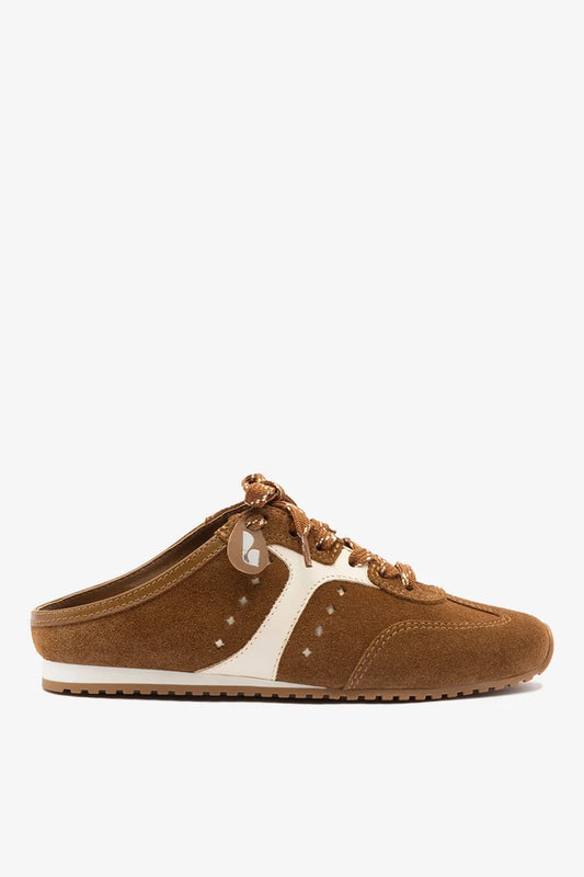 Stella Mule In Russet Suede and Ivory Leather Sneaker Larroudé