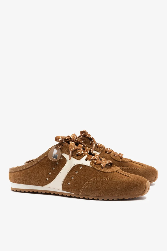 Stella Mule In Russet Suede and Ivory Leather Sneaker Larroudé