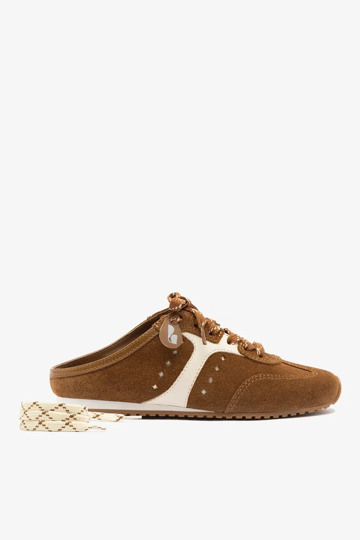 Stella Mule In Russet Suede and Ivory Leather Sneaker Larroudé