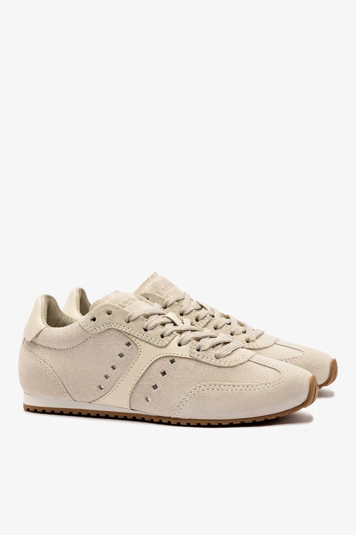 Stella Sneaker In Mushroom Grey Suede and Ivory Leather Sneaker Larroudé
