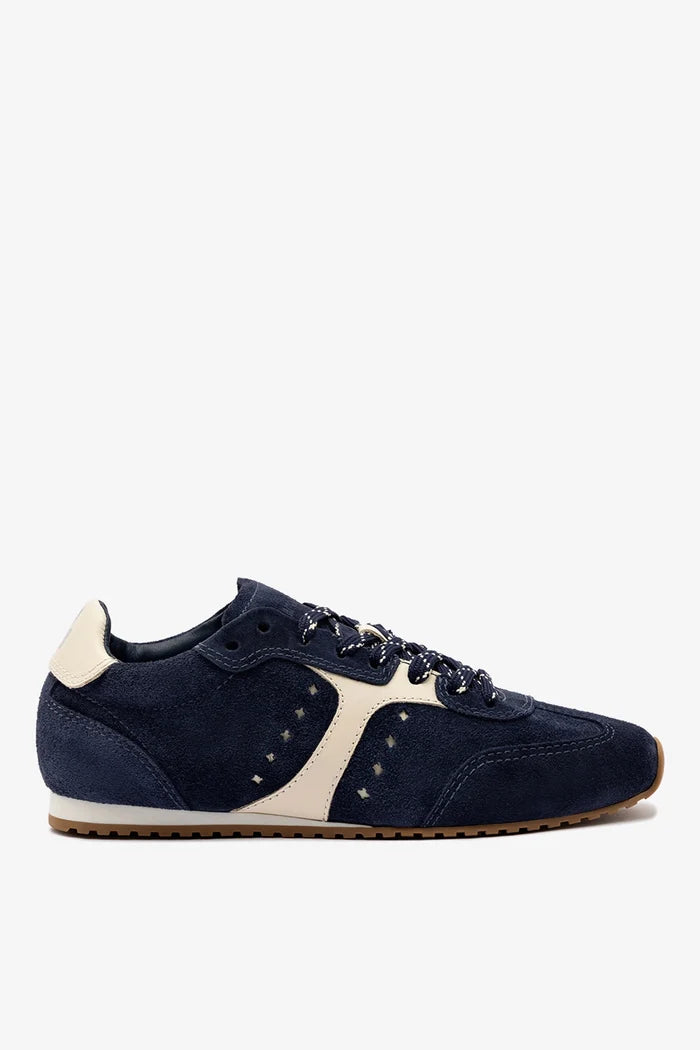Stella Sneaker In Navy Suede and Ivory Leather Sneaker Larroudé