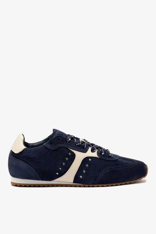 Stella Sneaker In Navy Suede and Ivory Leather Sneaker Larroudé