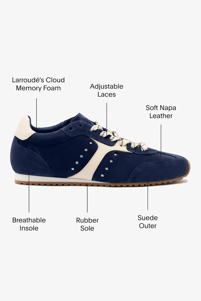Stella Sneaker In Navy Suede and Ivory Leather Sneaker Larroudé