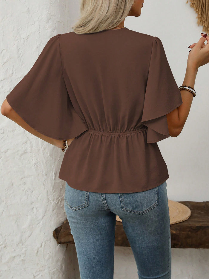 Sterling V Neck Top - Brown