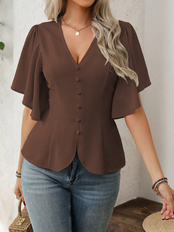 Sterling V Neck Top - Brown