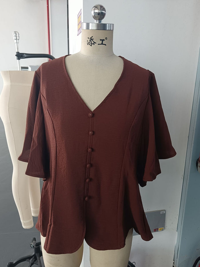 Sterling V Neck Top - Brown