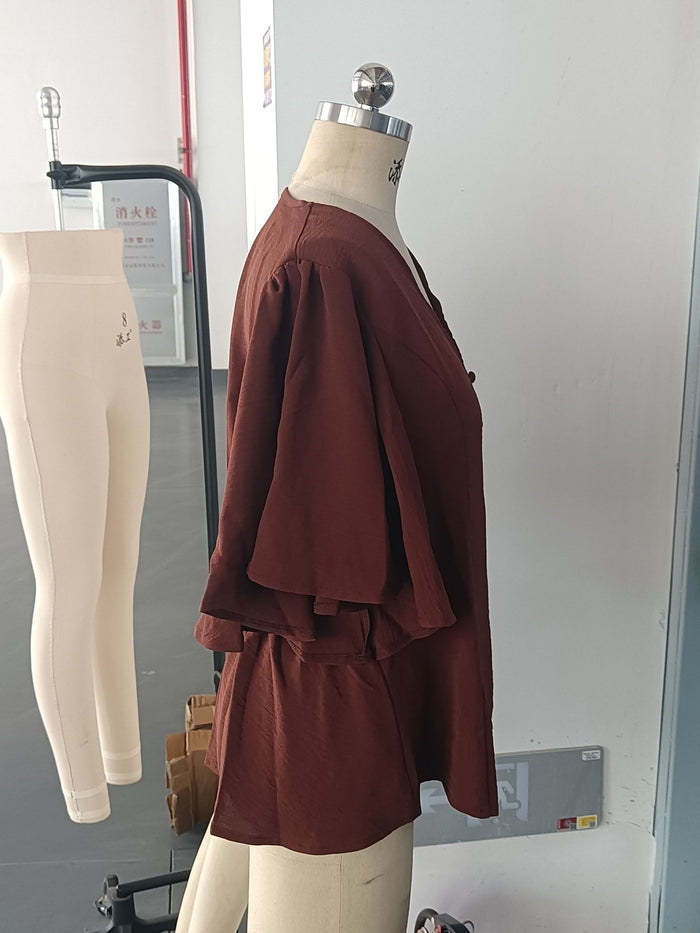 Sterling V Neck Top - Brown