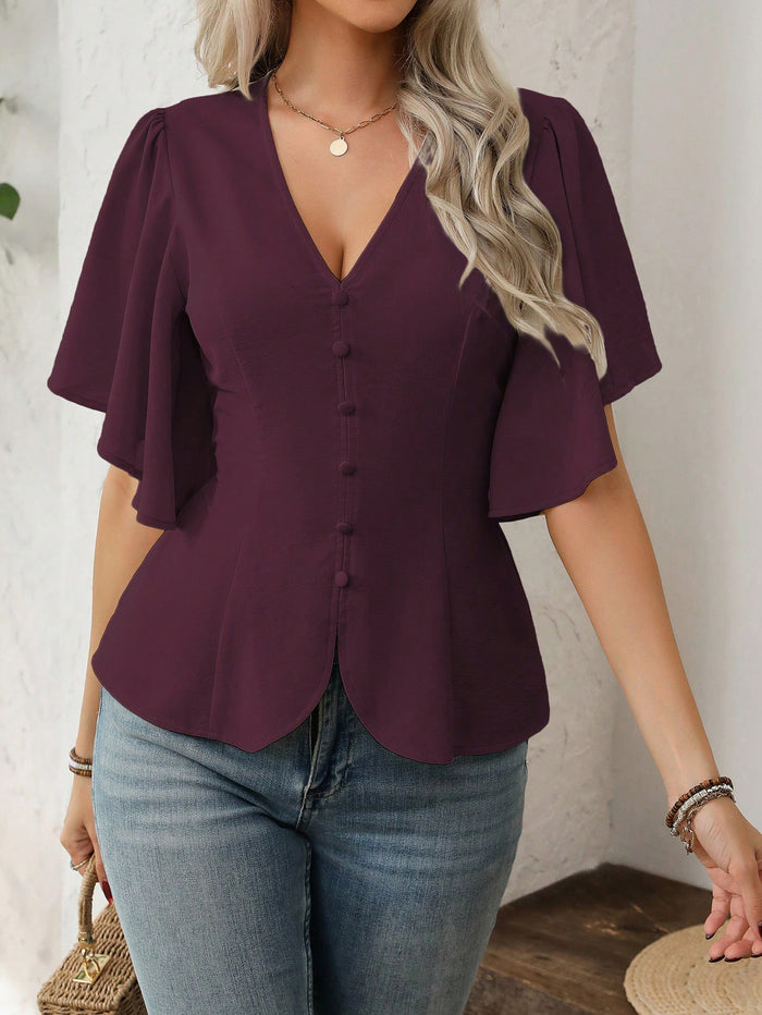 Sterling V Neck Top - Maroon