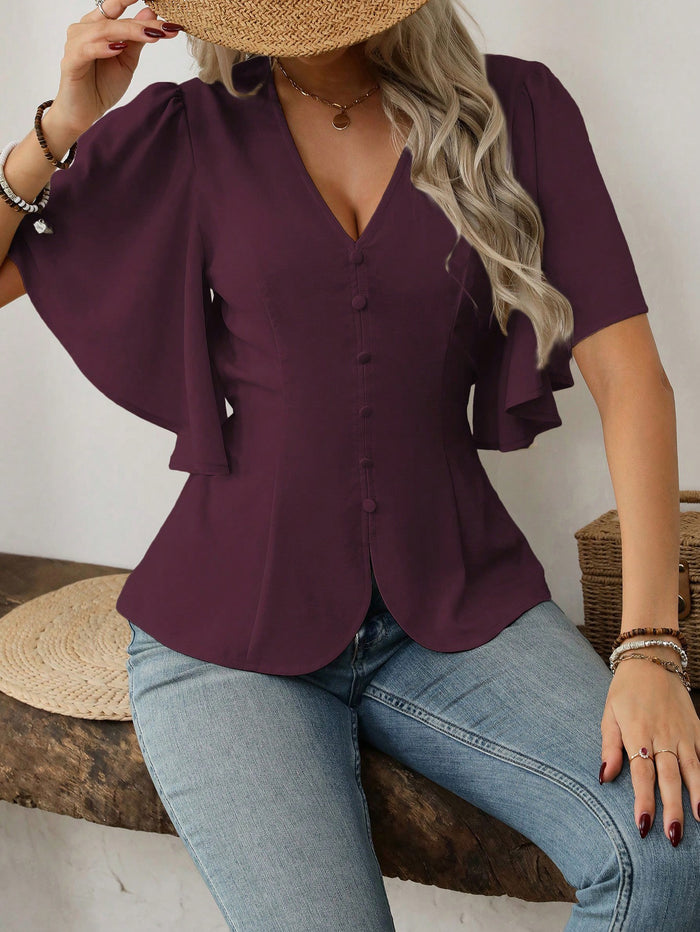 Sterling V Neck Top - Maroon