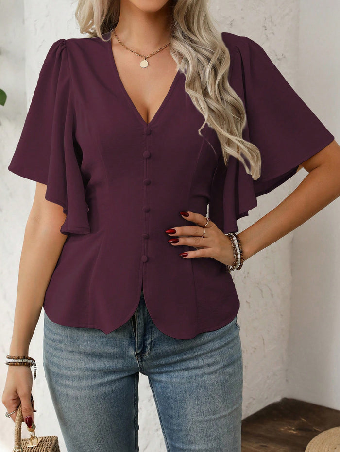 Sterling V Neck Top - Maroon