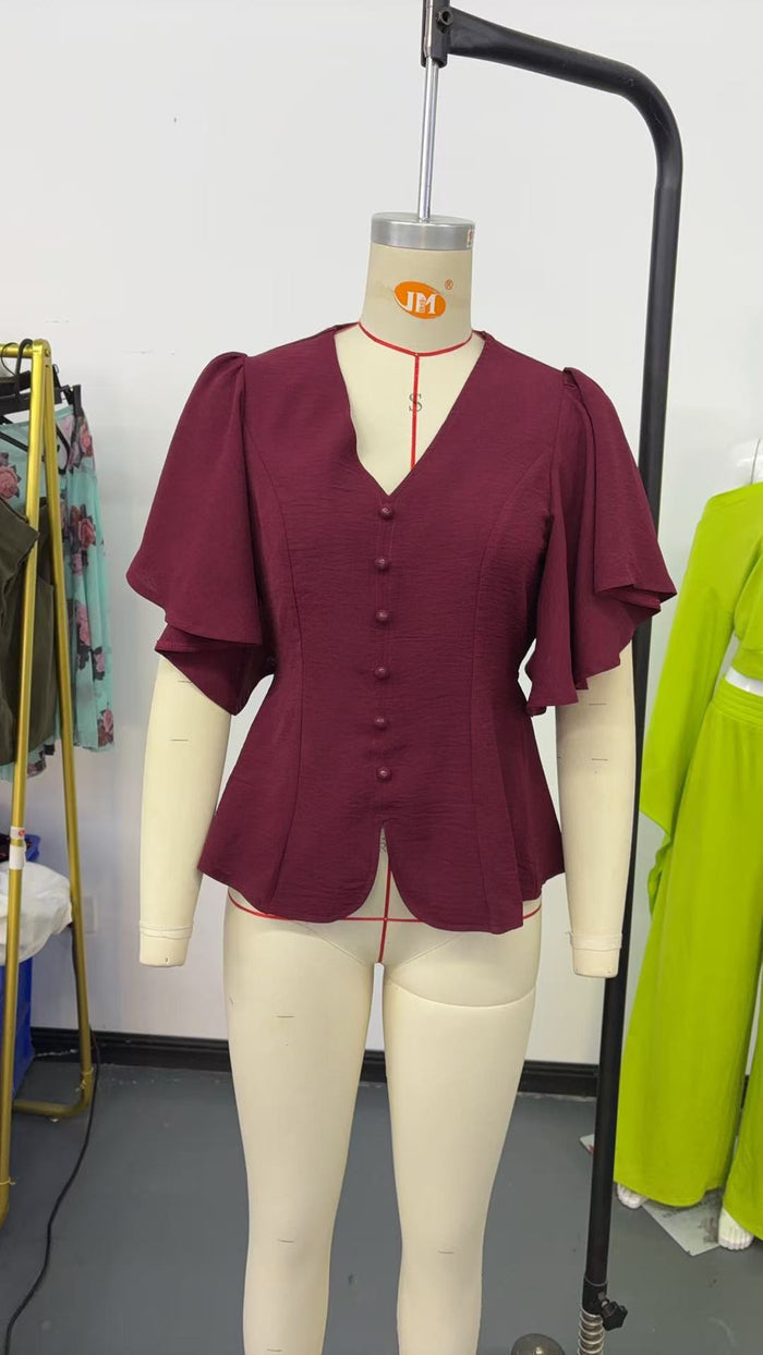 Sterling V Neck Top - Maroon