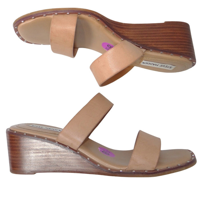 Steve Madden Henrietta Tan Studded Wedge Sandals 8.5M0