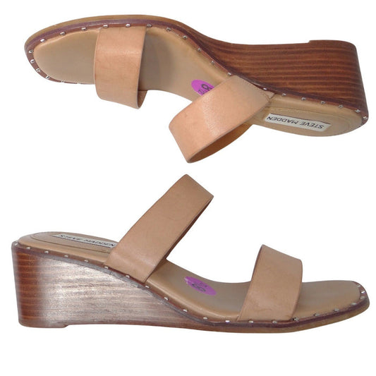 Steve Madden Henrietta Tan Studded Wedge Sandals 8.5M0